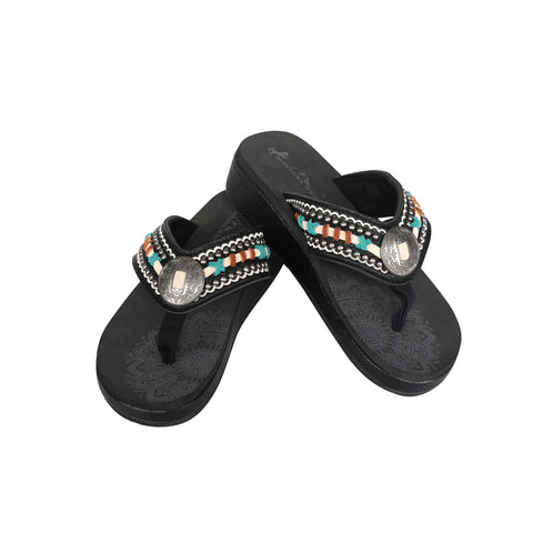 SEF102-S190 Mandala Hand-Stitch Wedge Flip-Flop By Size