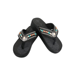 SEF102-S190 Mandala Hand-Stitch Wedge Flip-Flop By Size