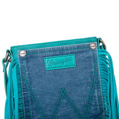 WG44-8360 Wrangler Leather Fringe Jean Denim Pocket Crossbody - Turquoise