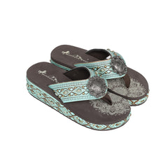 SEF11-S095 Montana West Aztec Tooled Wedge with Crosses Flip Flops By Case