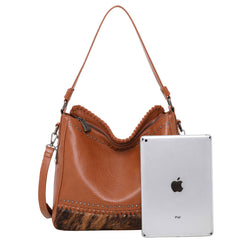 TR123G-918 Trinity Ranch Hair-On Leather Collection Dual Sided Concealed Carry Hobo/Crossbody Bag