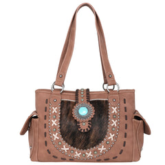 TR129G-8086 Trinity Ranch Hair-On Leather Collection Concealed Carry Satchel