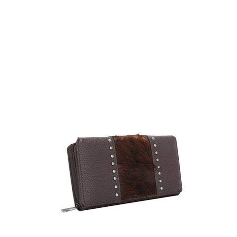 TR132-W010 Trinity Ranch Hair-On Studded Collection Secretary Style Wallet