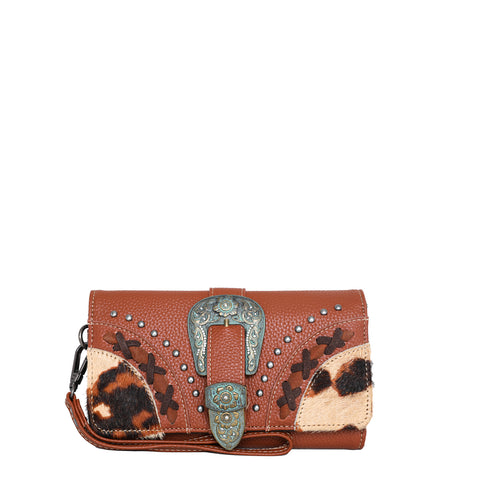 TR134-W018 Trinity Ranch Hair-On Cowhide Buckle Collection Wristlet Wallet