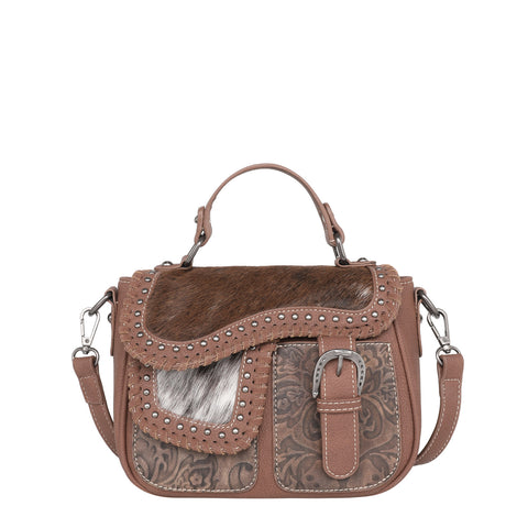 TR149-8360 Trinity Ranch Hair-On Cowhide Saddle Shape Collection Crossbody/Satchel
