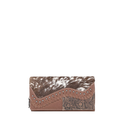TR149-W010 Trinity Ranch Hair-On Cowhide Saddle Shape Collection Wallet