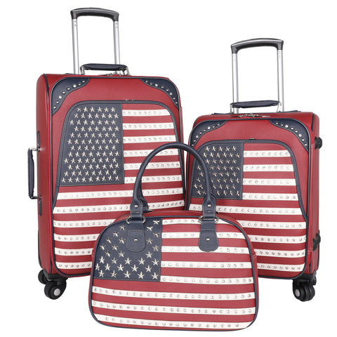 US04-L1-2-3 Montana West American Pride Collection 3 PC Luggage Set -Red