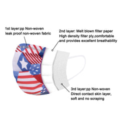 USFM-01RD American Bling 20PCS/Box  American Flag Colors Print Disposable Face Masks 3 Layers Face Masks (Non-Medical)