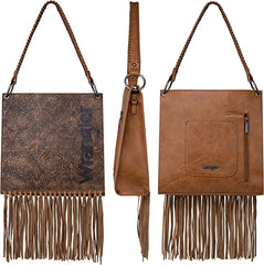 WG45G-918 Wrangler Floral Embossed Fringe Concealed Carry Hobo/Crossbody - Brown