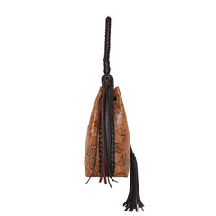 WG26-8275 Wrangler Snake Print Drawstring Hobo  - Brown