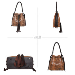 WG26-8275 Wrangler Snake Print Drawstring Hobo  - Brown