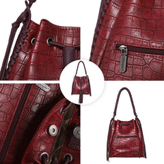 WG26-8275 Wrangler Croc Embossed Drawstring Hobo Bag - Red