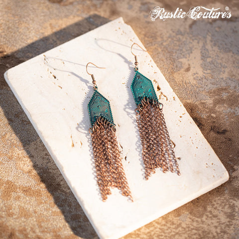 Rustic Couture's Navajo Antique Bronze with Tassels Dangling Earring - Cowgirl Wear