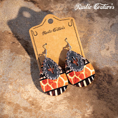 Rustic Couture's Cacus Hollow Out with Wooden Teardrop Shape Earring - Cowgirl Wear