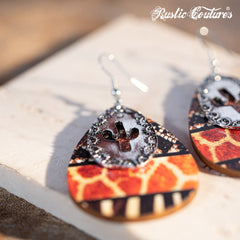 Rustic Couture's Cacus Hollow Out with Wooden Teardrop Shape Earring - Cowgirl Wear