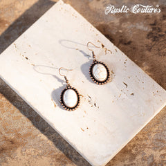 Rustic Couture's Oval Nature Stone with Silver/Brozen Base Dangling Earring - Cowgirl Wear