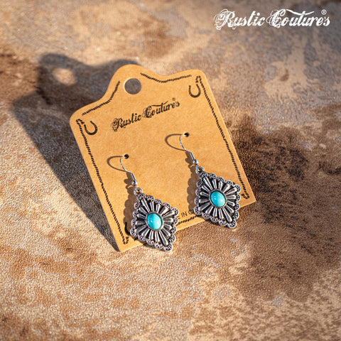 Rustic Couture's Daisy Rhombus Shape with Center Nature Stone Earring - Cowgirl Wear