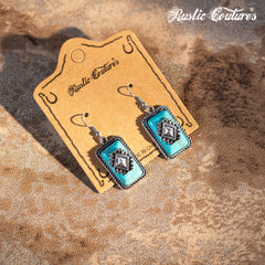 Rustic Couture's Bohemian Rectangular Block Synthetic Turquoise Earring - Cowgirl Wear