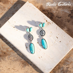 Rustic Couture's Silver Oval  Concho Nature Turquoise Dangling Earring - Cowgirl Wear