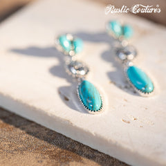 Rustic Couture's Silver Oval  Concho Nature Turquoise Dangling Earring - Cowgirl Wear