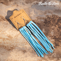 Rustic Couture's Leather Fringe on Gold Triangle Dangle Hook Earring - Cowgirl Wear