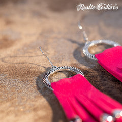 Rustic Couture's Beaded Details Tassel on Silver-tone Braided Hoop Earring - Cowgirl Wear
