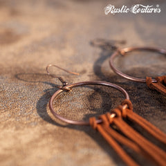Rustic Couture's Bottom Beaded Details Tassel on Hoop Dangle Hook Earring - Cowgirl Wear