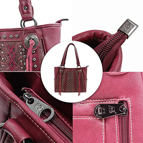 ABZ-G017 American Bling Floral Embossed Tote and Wallet Set-Red