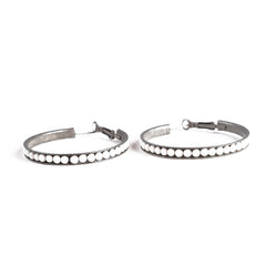 ERZ210405-02 Silver Plating with White Beads Hoop Earring