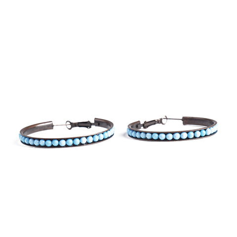 ERZ210405-04 Copper Plating with Turquoise Beads Hoop Earring