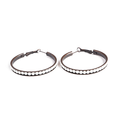 ERZ210405-07 Copper Plating with White Beads Hoop Earring