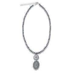 NKS220922-02S Silver Beads With Floral Shape Pendant Necklace