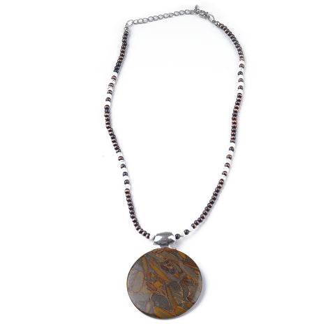 NKS221010-02 Western Beads with Brown Natural Stone Pendant Necklace