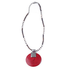 NKS221010-02 Western Beads with Red Natural Stone Pendant Necklace