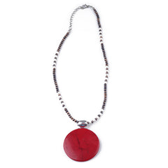 NKS221010-02 Western Beads with Red Natural Stone Pendant Necklace