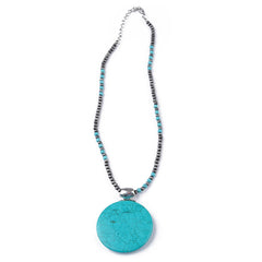 NKS221010-02 Western Beads with Turquoise Stone Pendant Necklace