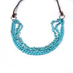 NKS221010-03 Leather Cord With Multi-Strand Turquoise Stone Necklace