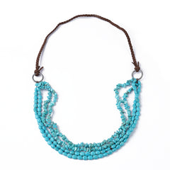 NKS221010-03 Leather Cord With Multi-Strand Turquoise Stone Necklace