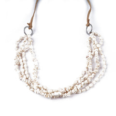 NKS221010-03 Leather Cord With Multi-Strand White Stone Necklace