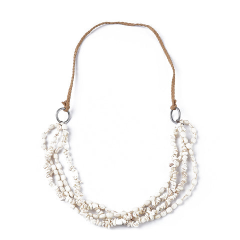 NKS221010-03 Leather Cord With Multi-Strand White Stone Necklace