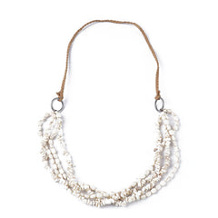 NKS221010-03 Leather Cord With Multi-Strand White Stone Necklace