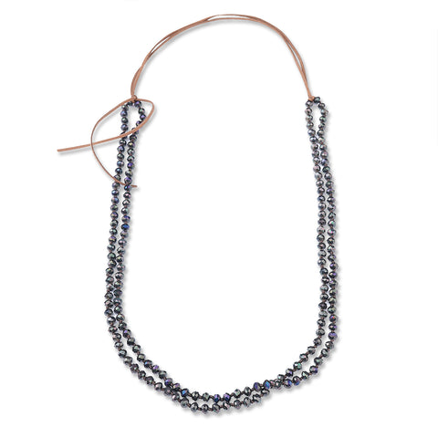 NKS221010-04B Leather Cord With Double Strand Beads Necklace