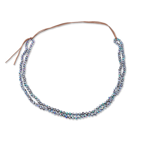 NKS221010-04E Leather Cord With Double Strand Beads Necklace