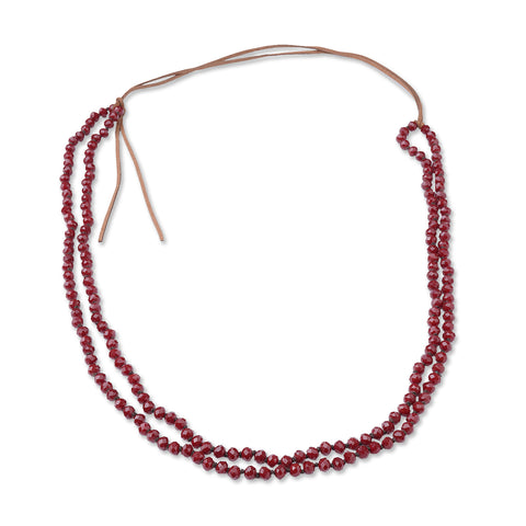 NKS221010-04F Leather Cord With Double Strand Beads Necklace