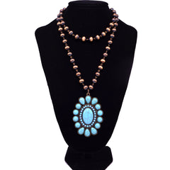 NKY180131-02BRS/TQ  Revolving Teardrops Turquoise Necklace