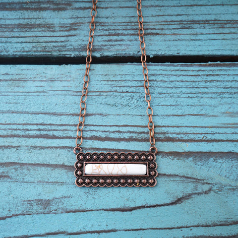 NKY220530-04  Western Rectangle Stone Pendant Copper Necklace 18"