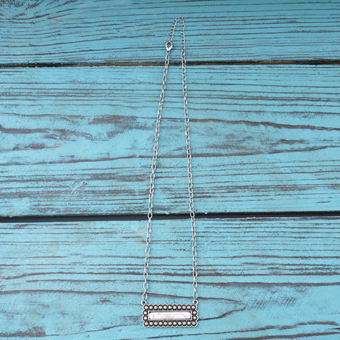NKY220530-04  Western Rectangle Stone Pendant Silver Necklace 18"